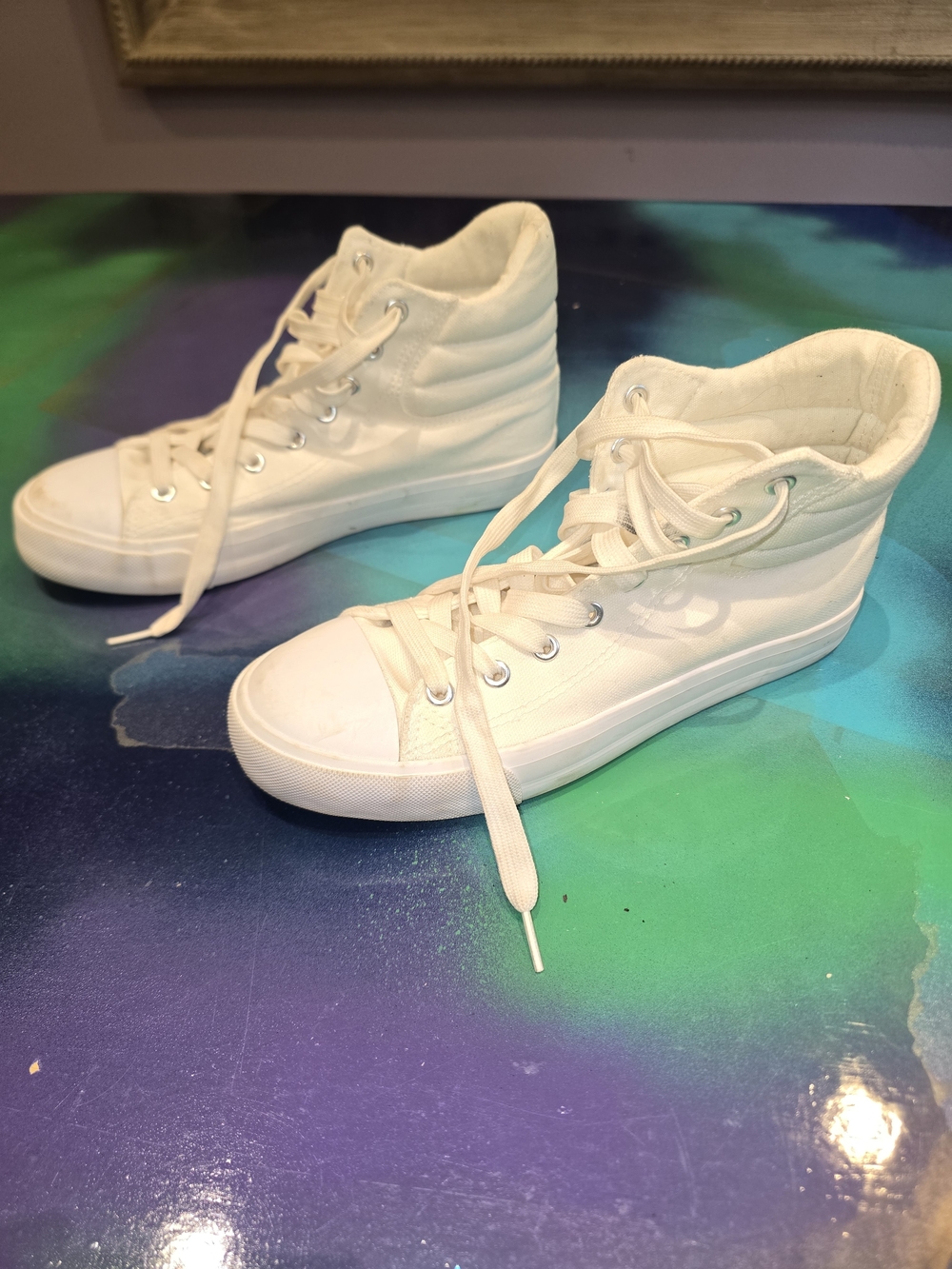 White High-Top Canvas Sneakers, Women's 8
